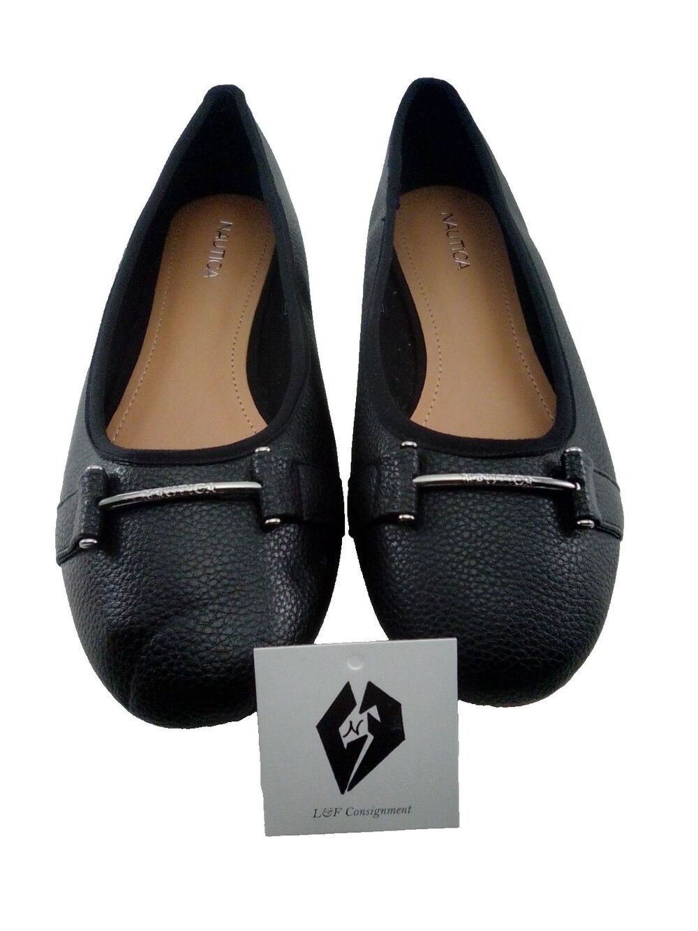 Nautica Alan Women's Black Pebble Vegan Leather Round Toe Ballet Flat Shoes 8.5